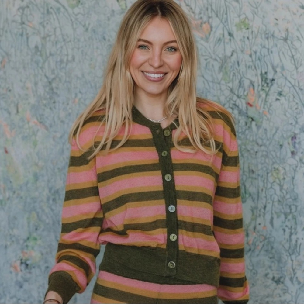 Striped Pink and Green Women's Sweater